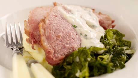 Bacon and cabbage Bacon and Cabbage with white sauce Food Ireland Irish Recipes
