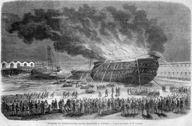 Burning of the Santi Petri convict-ship at Toulon in 1862