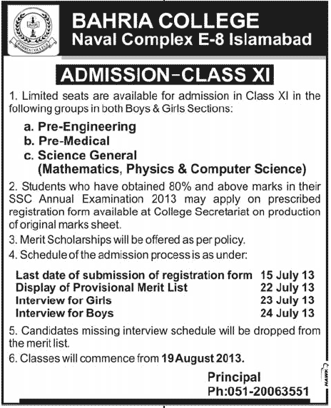 Bahria College Islamabad Admission opens in FA amp FSc in Bahria College Islamabad