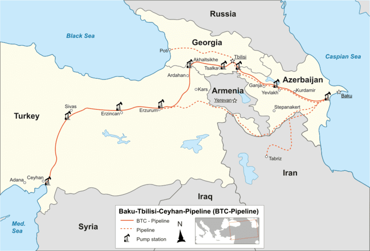 Location of BakuâTbilisiâCeyhan pipeline