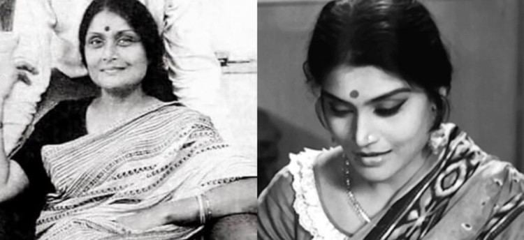 On the left, Ruma Guha Thakurta smiling while wearing a dress and dupatta while on the right, she is looking down and wearing a dress and dupatta