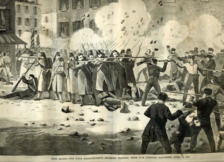 Baltimore riot of 1861 6th Mass Volunteer Militia at Baltimore Pratt Street Riot