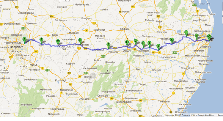 Chennai to Bangalore Expressway Map