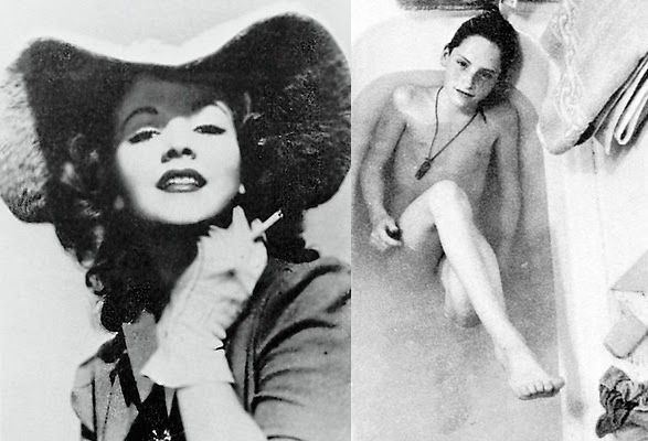 On the left is Barbara Daly Baekeland with curly hair and wearing a hat and on the right is her son Antony Baekelandon at the bathtub