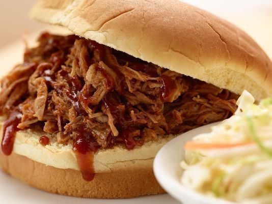 Barbecue sandwich Slow cook pulled pork bbq sandwich plus sauce coleslaw