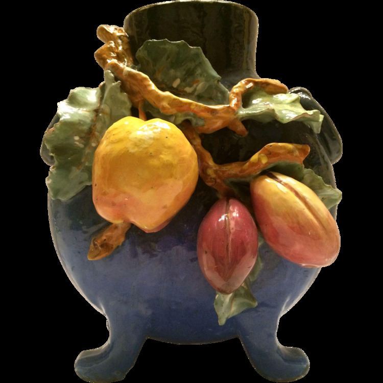 Barbotine Gorgeous French Barbotine Majolica Pillow Vase Gros Relief of