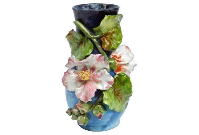 Barbotine French Barbotine Majolica Floral Vase One Kings Lane
