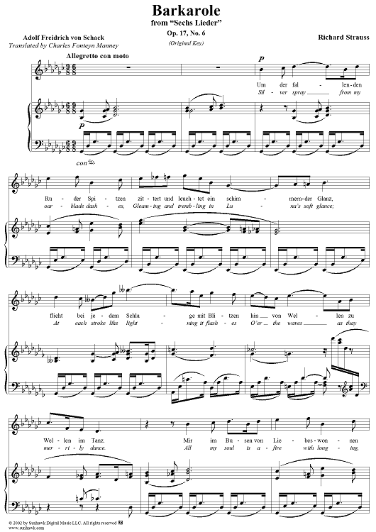 Barcarolle Six Lieder Op 17 No 6 Barkarole Barcarolle Sheet Music For