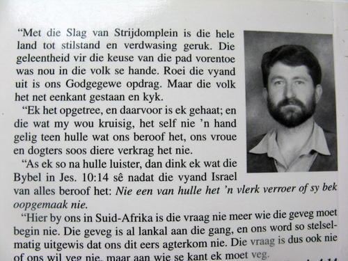 Page of a book featuring Barend Strydom.