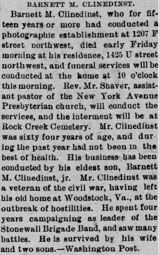 Barnett M. Clinedinst FileBarnett M Clinedinst 18371900 obituary in the Staunton