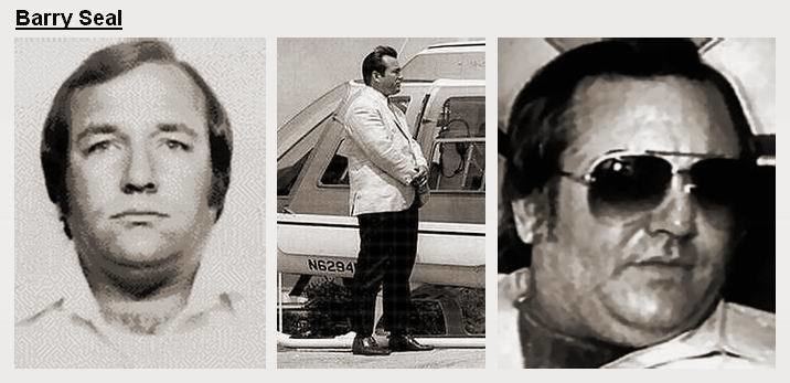 On the left is Barry Seal's headshot, while at the center, he is wearing a white coat and black pants, and on the right Barry Seal wearing shades