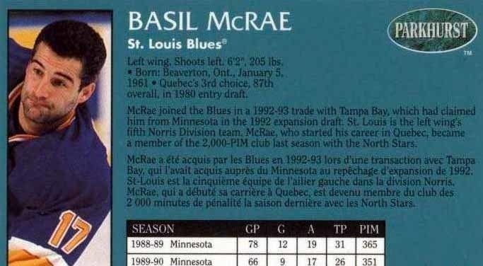 Basil McRae 199394 Basil McRae St Louis Blues Game Worn Jersey