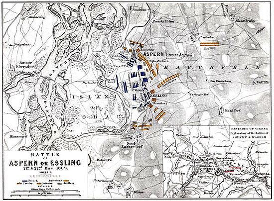 Battle of Aspern-Essling Map of Battle of AspernEssling Alison39s History of Europe Map