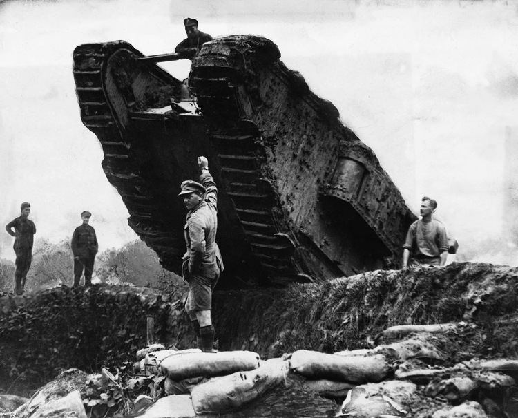 Battle of Cambrai (1917) British tanks maneuvering trenches during the Battle of Cambrai the