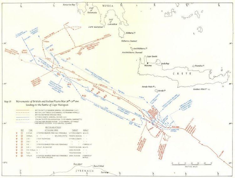 Battle of Cape Matapan GREECE Track British amp Italian Fleets Mar 1941 Battle Cape Matapan