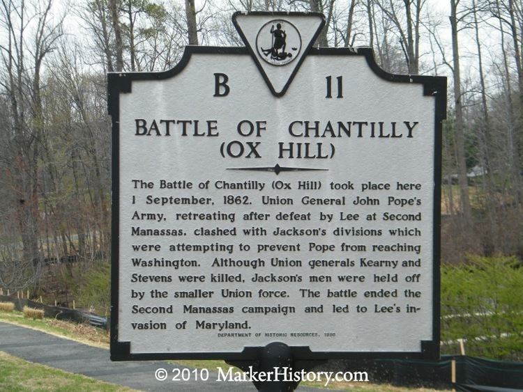 Battle of Chantilly Battle of Chantilly Ox Hill B11 Marker History