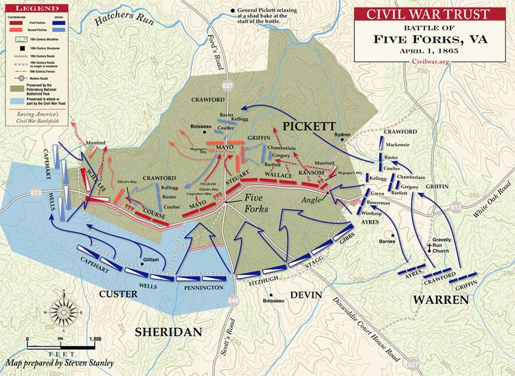 Battle of Five Forks Battle of Five Forks Civil War Virginia Battlefield Map Army