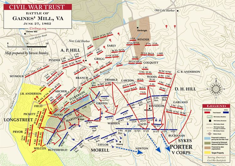 Battle of Gaines's Mill Battle of Gaines Mill Civil War Virginia Richmond Map Killed