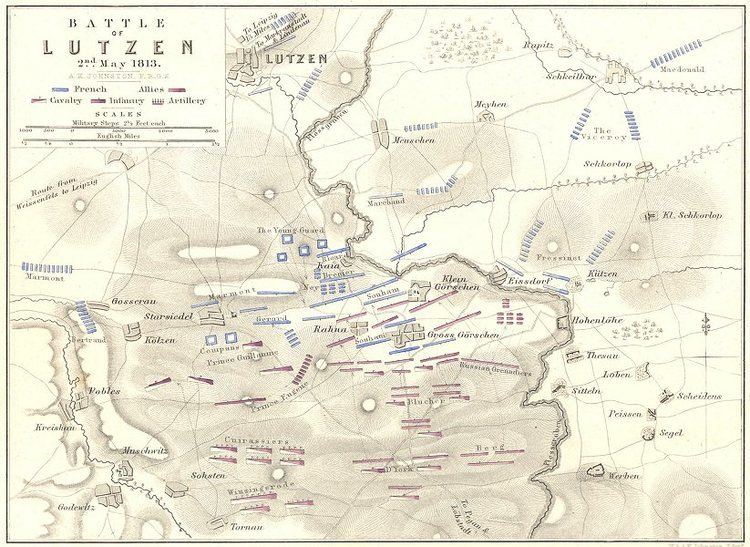 Battle of Lützen (1813) BATTLE OF LUTZEN 2nd May 1813 Germany Napoleonic Wars 1848 map