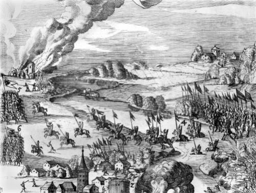 Battle of Mühlberg General view of the battle of Muhlberg 1547 Detail Art Print by