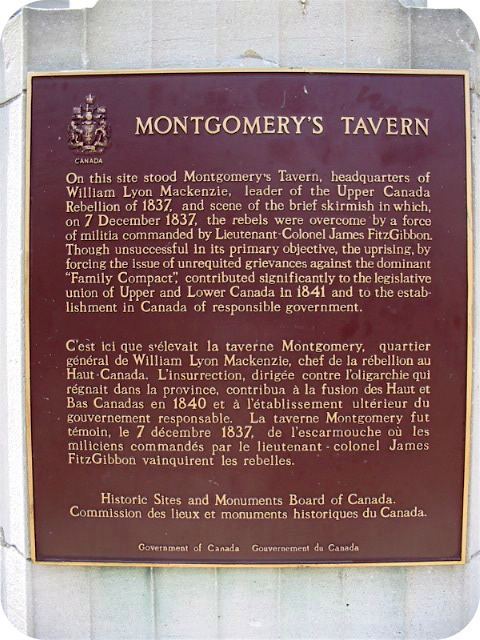 Battle of Montgomery's Tavern Montgomery39s Tavern Historical Plaque