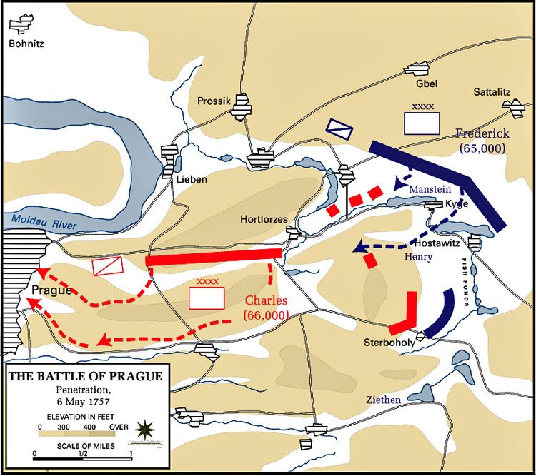 Battle of Prague (1757) Map of the Battle of Prague Penetration May 6 1757