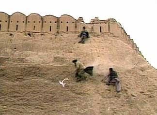 Northern Alliance fighters on the fortress in Qala-i-Jangi, Afghanistan