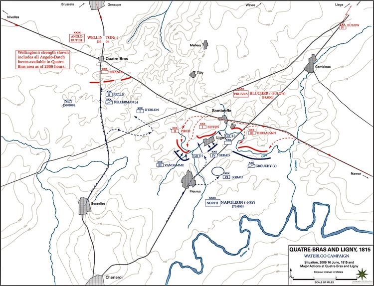 Battle of Quatre Bras Map of the Battles of Ligny and QuatreBras 1815