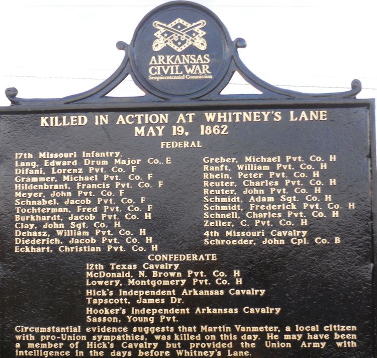 Battle of Whitney's Lane wwwarkansascivilwar150comUserFilesmarkersWhi