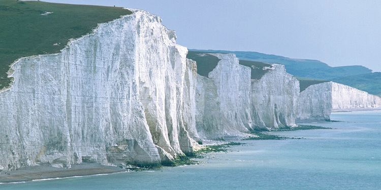 The view of Beachy Head, a chalk headland in East Sussex, England.