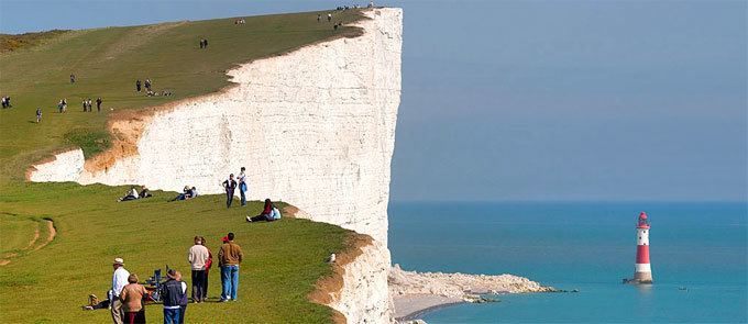 Tourists at the Beachy Head in East Sussex, England.