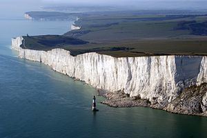 Aerial view of Beachy Head in East Sussex, England.