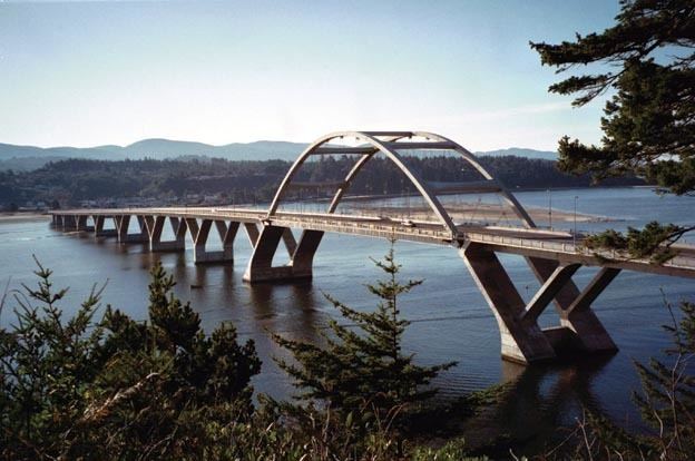 The Alsea Bay Bridge connecting Waldport, Oregon, to Bayshore