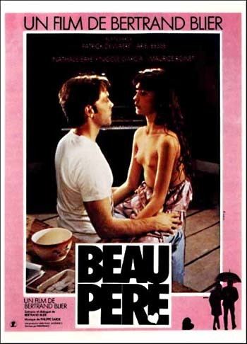 The movie poster of Beau-père (1981) starring Patrick Dewaere as Rémi Bachelier and Ariel Besse as Marion looking at each other