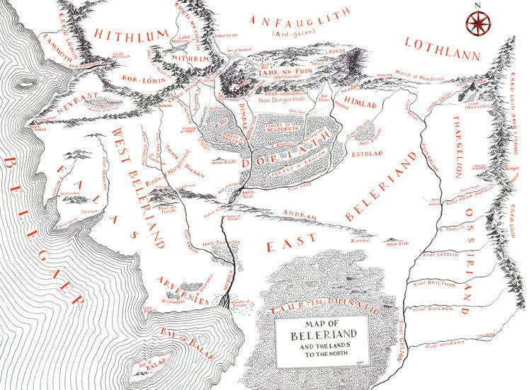 Beleriand Map of Beleriand during the First Age JRR Tolkien