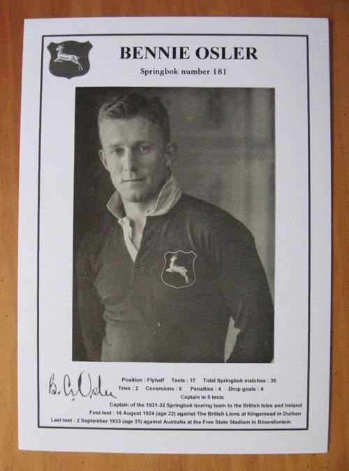 Bennie Osler Rugby BENNIE OSLER former Springbok rugby player picture