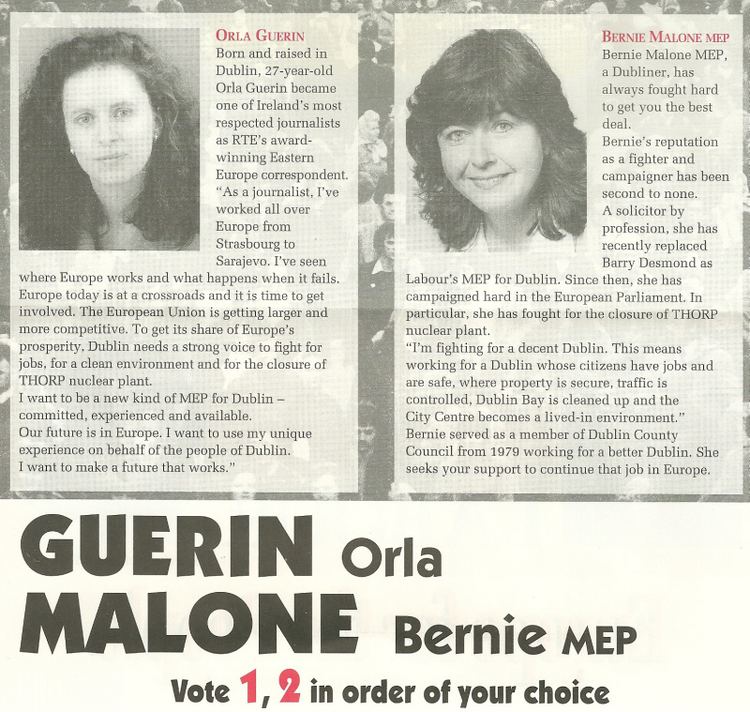 Bernie Malone Leaflet from Orla Guerin Bernie Malone Labour 1994 European