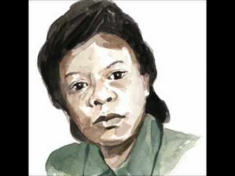 A painting of Bessie Blount Griffin with a serious face and wearing a green blouse.