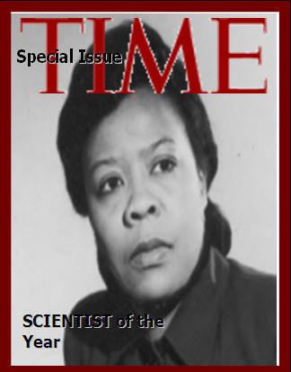 Cover page of Time Magazine featuring Bessie Blount Griffin as Scientist of the year. Bessie with a serious face and wearing a black blouse.