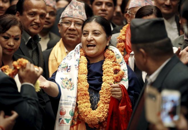 Bidhya Devi Bhandari Bidhya Devi Bhandari elected Nepal39s first female