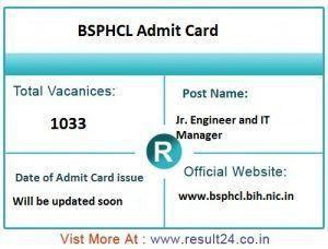 Bihar State Power Holding Company Limited BSPHCL Recruitment 2016 1033 Jr Engineer IT Manager Operator Posts