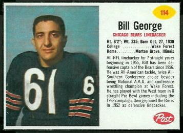 Bill George (linebacker) Bill George 1962 Post Cereal 114 Vintage Football Card Gallery