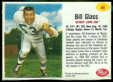 Bill Glass Bill Glass 1962 Post Cereal 49 Vintage Football Card
