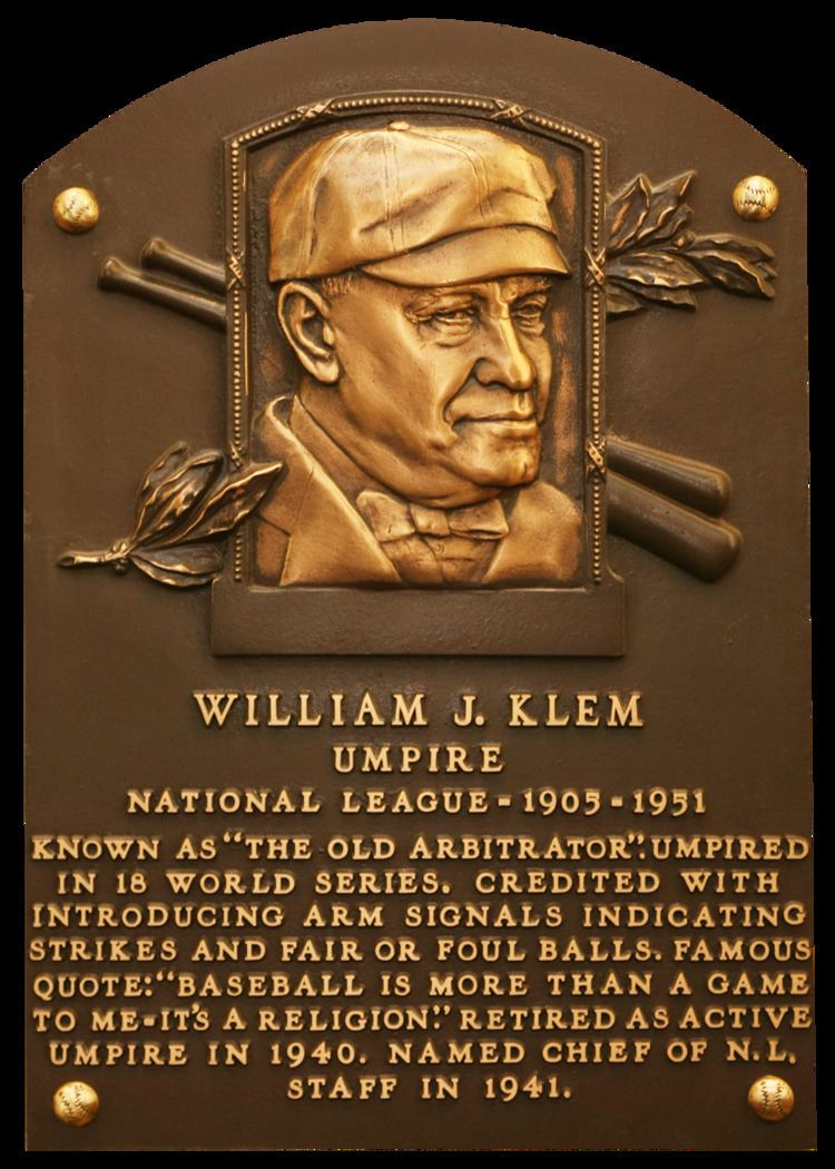 Bill Klem Klem Bill Baseball Hall of Fame