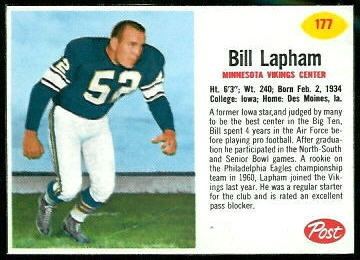 Bill Lapham Bill Lapham 1962 Post Cereal 177 Vintage Football Card Gallery