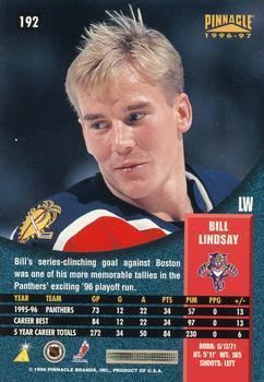 Bill Lindsay 199697 Pinnacle Hockey Gallery The Trading Card Database