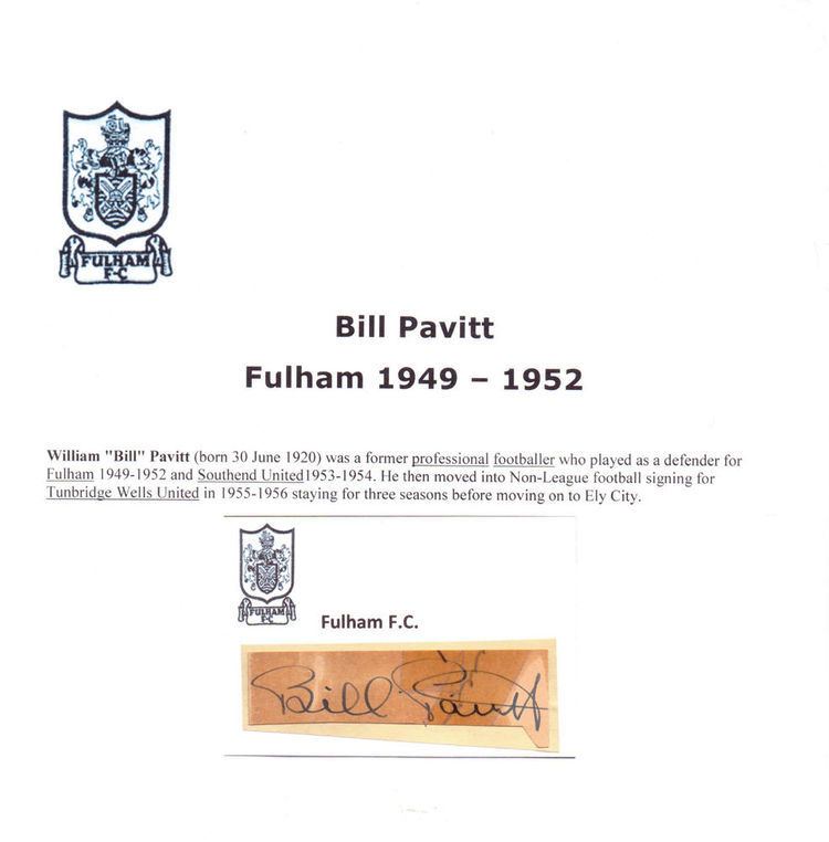 Bill Pavitt BILL PAVITT FULHAM 19491952 RARE ORIGINAL HAND SIGNED CUTTINGCARD
