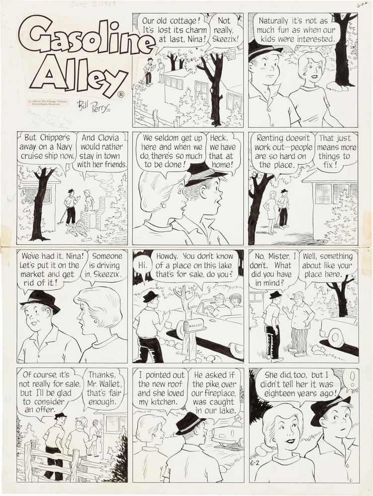 Bill Perry (comics) Bill Perry Gasoline Alley Sunday Comic Strip Original Art dated