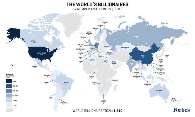 Billionaire Forbes Billionaires List Map 2016 Billionaire Population By Country