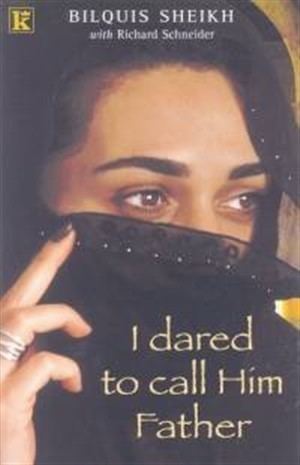 A book by Bilquis Sheikh with Richard Schneider entitled "I Dared to Call Him Father". Bilquis Sheikh looking from afar while wearing a head scarf while covering her nose and mouth and a ring on her right finger